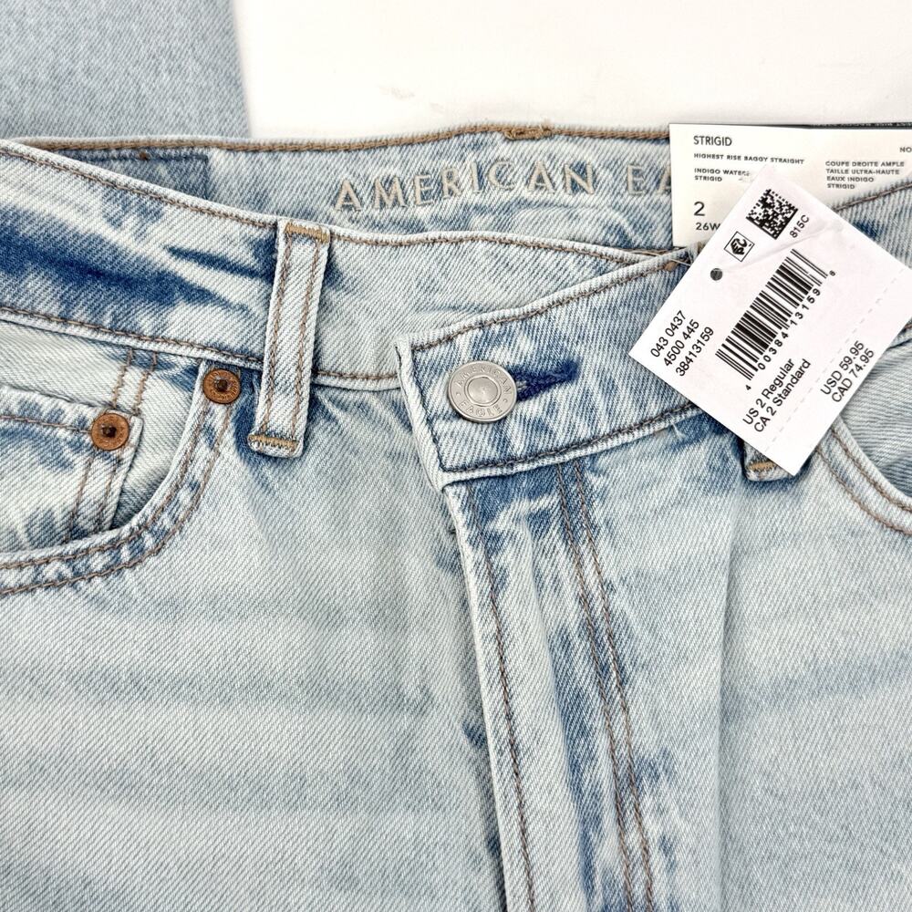NWT American Eagle Women Light Wash Highest Rise Baggy Straight Jeans Size 2 - Picture 4 of 9
